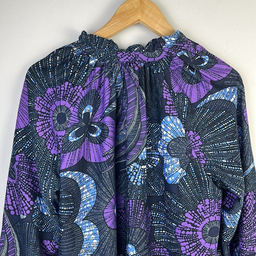 XiRena Silk Cotton Hailey Print Blouse Long Sleeves Samll Quiet Luxury USA Made - Picture 11 of 16